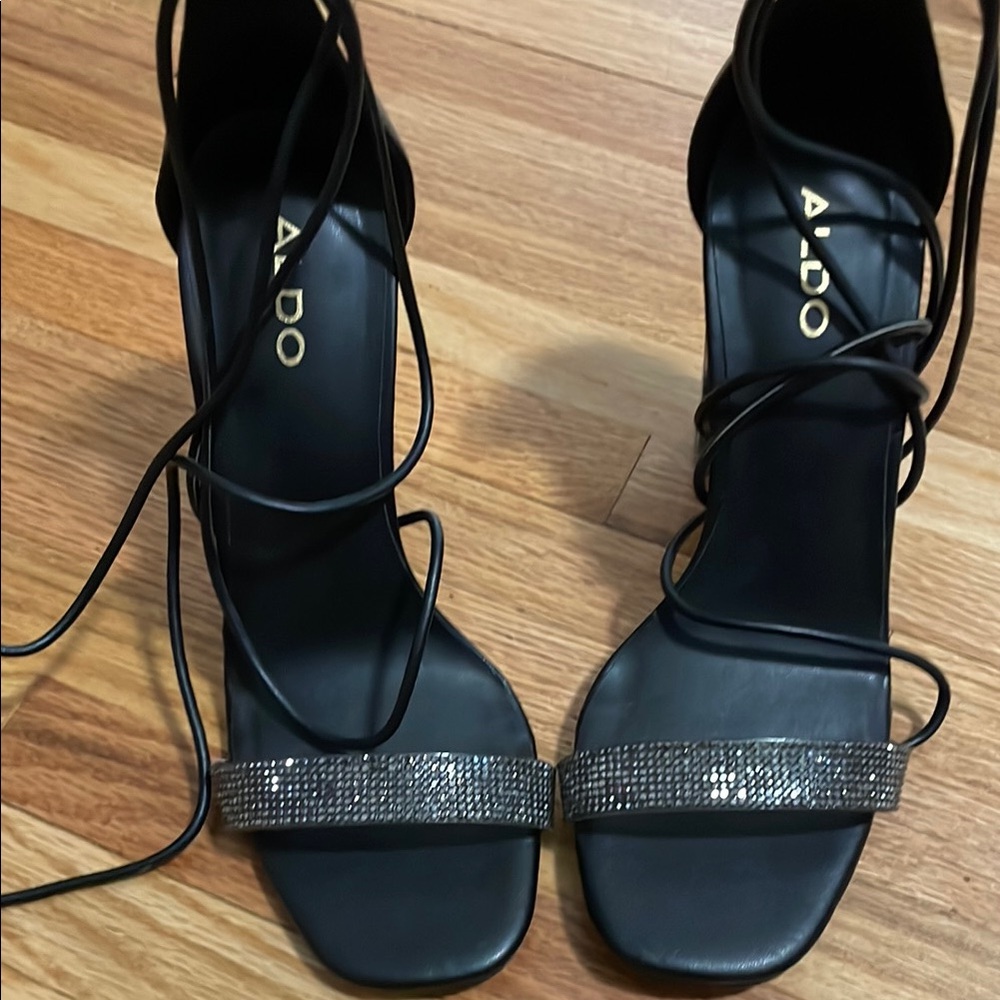 Aldo Black Stiletto Heels with Crisscross Straps